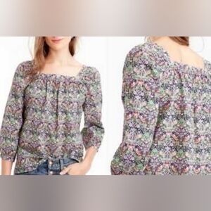 J Crew/ Liberty of London Floral Print ¾ Puff Sleeves Square Neckline Top 4/S